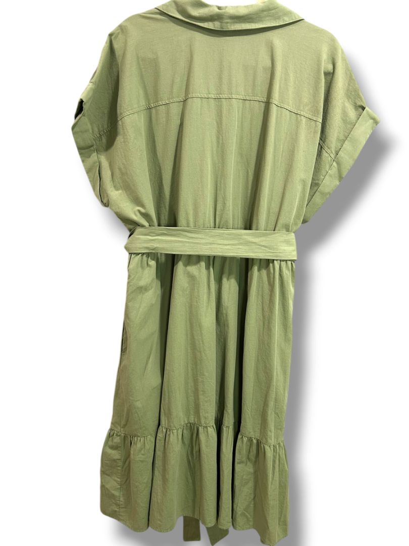3X Ava & Viv Plus Size Sage Green Belted Cotton Shirtdress New Pockets