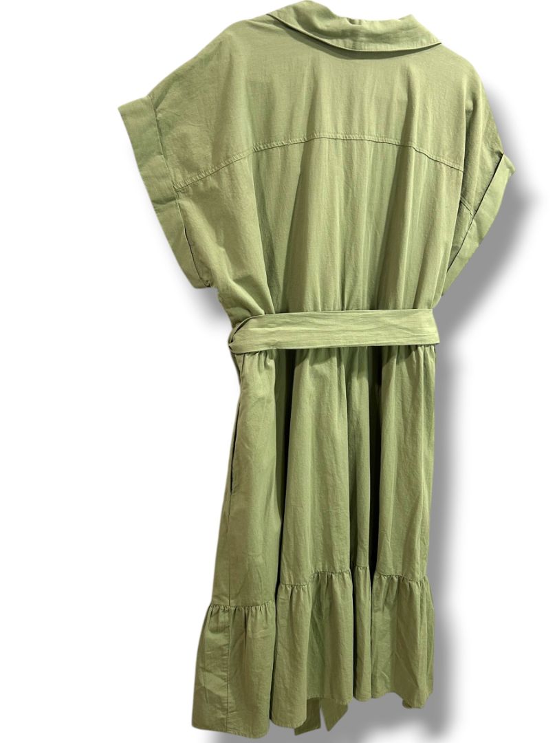 3X Ava & Viv Plus Size Sage Green Belted Cotton Shirtdress New Pockets