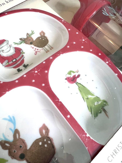 Pottery Barn Kids Christmas Holiday Plate Set Divided Plate Bowl Sippy Cup Santa Holiday NIB