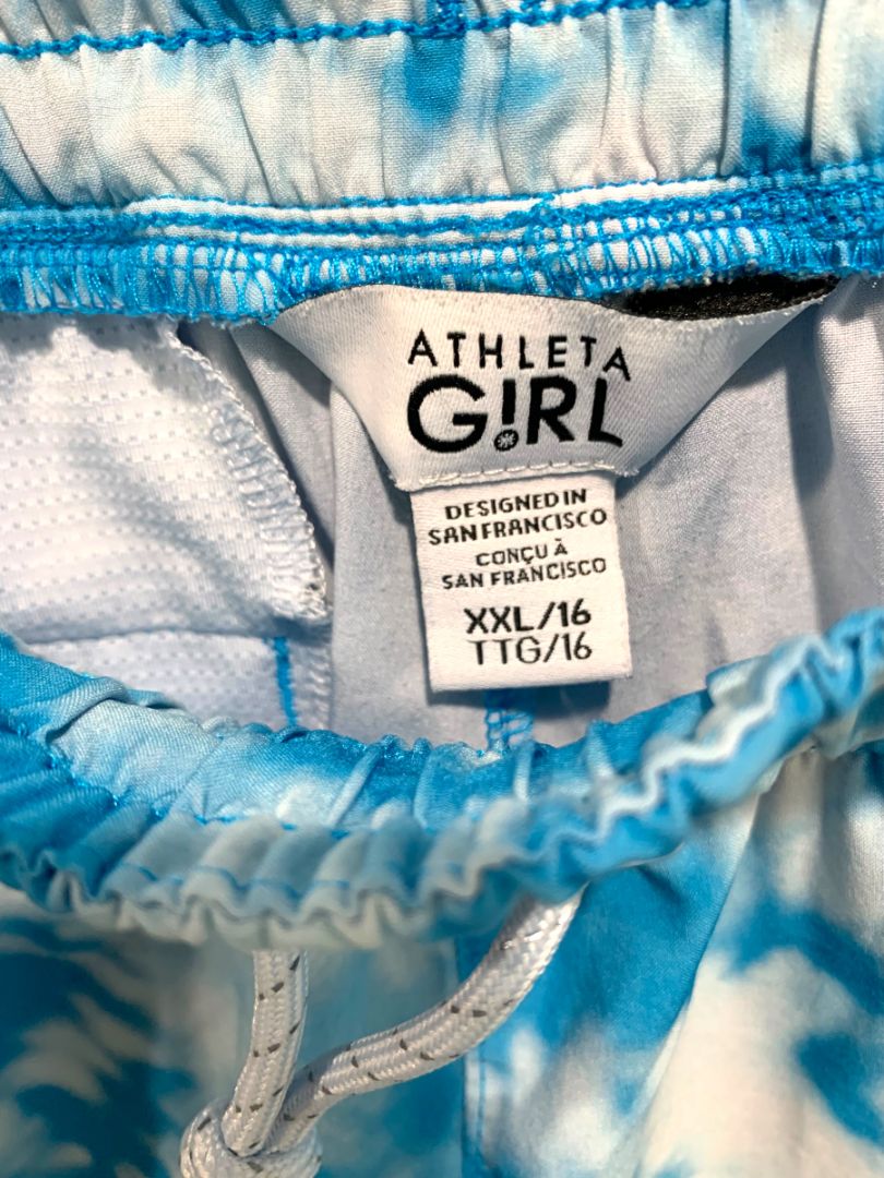 Size XXL (16) Athleta Girl Pull On Athletic Shorts Zip Pockets Blue All Play 3" Short