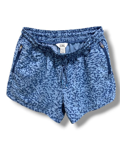 Size XXL (16) Athleta Girl Pull On Athletic Shorts Zip Pockets Blue Print All Play 3" Short