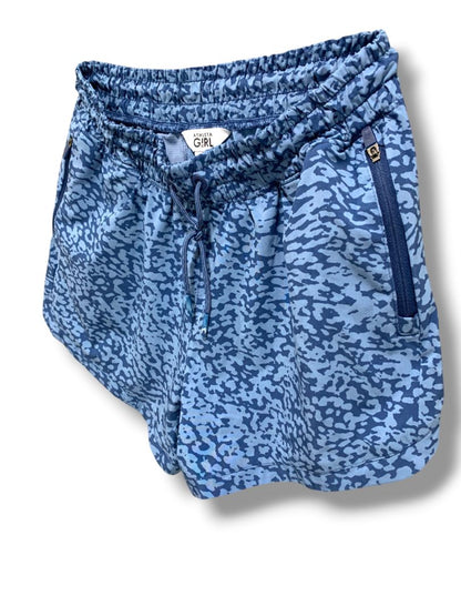 Size XXL (16) Athleta Girl Pull On Athletic Shorts Zip Pockets Blue Print All Play 3" Short