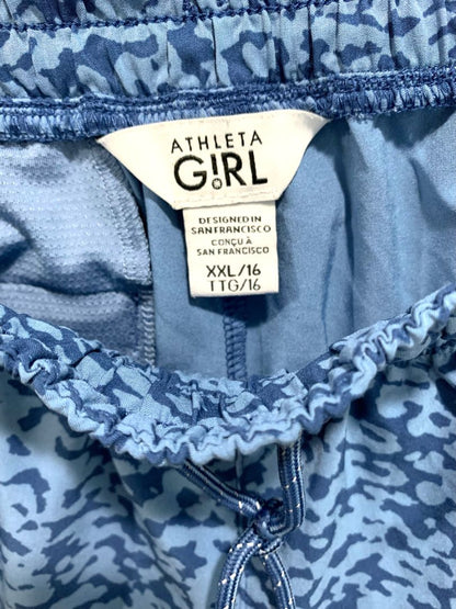 Size XXL (16) Athleta Girl Pull On Athletic Shorts Zip Pockets Blue Print All Play 3" Short