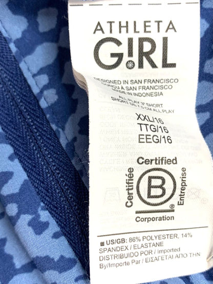Size XXL (16) Athleta Girl Pull On Athletic Shorts Zip Pockets Blue Print All Play 3" Short