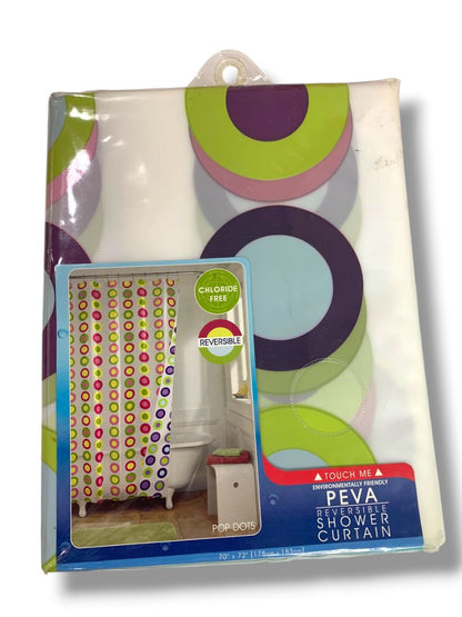 Reversible Pop Dots Peva Shower Curtain New 70" x 72"