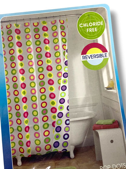 Reversible Pop Dots Peva Shower Curtain New 70" x 72"