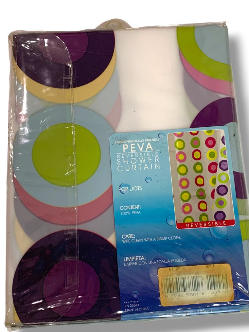 Reversible Pop Dots Peva Shower Curtain New 70" x 72"