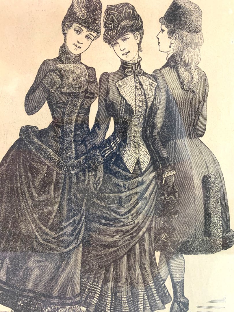 Vintage Framed Fashion Plate Victorian Women Ice Skating 14.1" x 12.1"