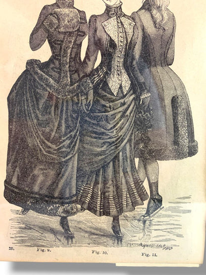 Vintage Framed Fashion Plate Victorian Women Ice Skating 14.1" x 12.1"