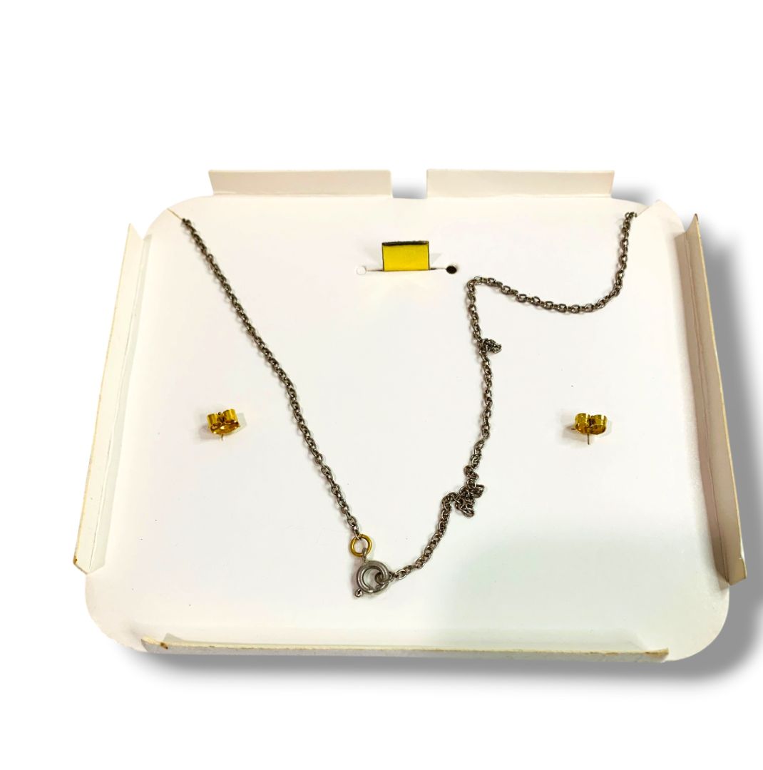 Vintage Gold Electroplate Necklace and Pierced Earring Set Heart