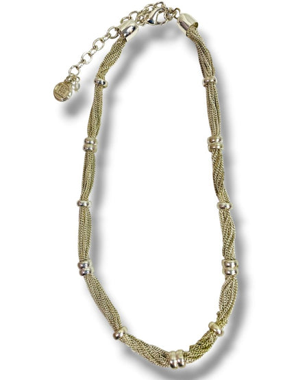 Silvertone Multi-Chain Necklace Beads 14.5" + 2.5" Extender