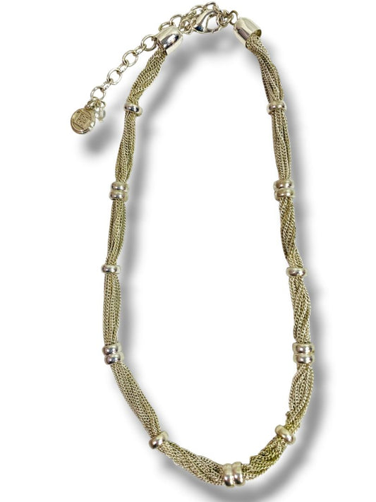 Silvertone Multi-Chain Necklace Beads 14.5" + 2.5" Extender
