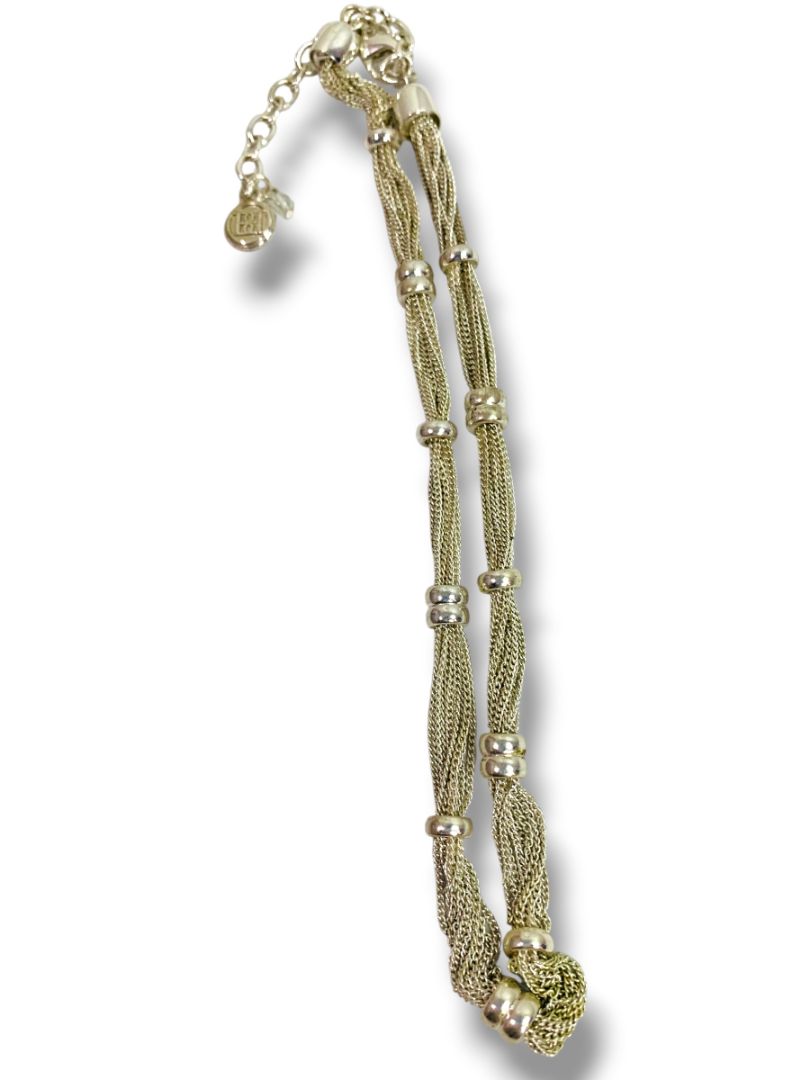 Silvertone Multi-Chain Necklace Beads 14.5" + 2.5" Extender