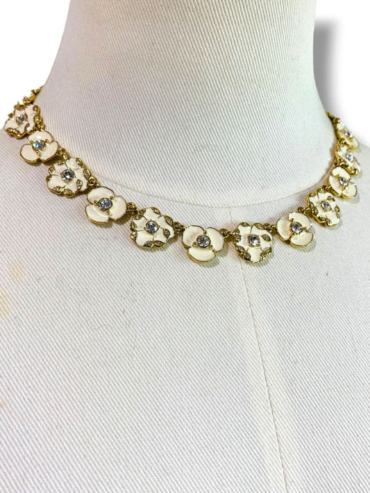 Kate Spade Enameled Garden Necklace Goldtone Cream Floral 16" + 3" Extender