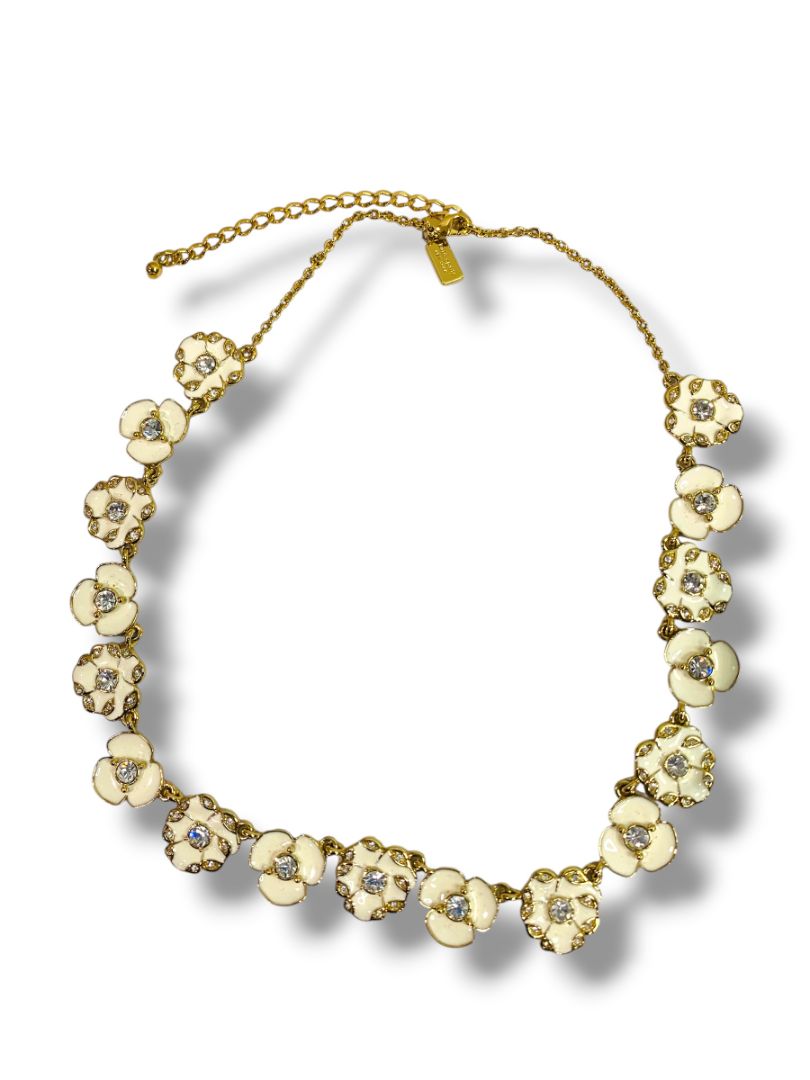 Kate Spade Enameled Garden Necklace Goldtone Cream Floral 16" + 3" Extender