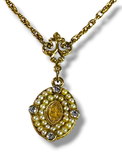 1928 Brand Goldtone Necklace Retro Pendant 17" Screw Barrel Clasp