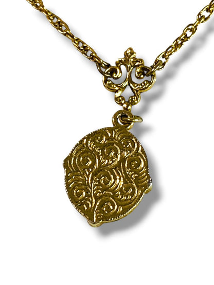 1928 Brand Goldtone Necklace Retro Pendant 17" Screw Barrel Clasp