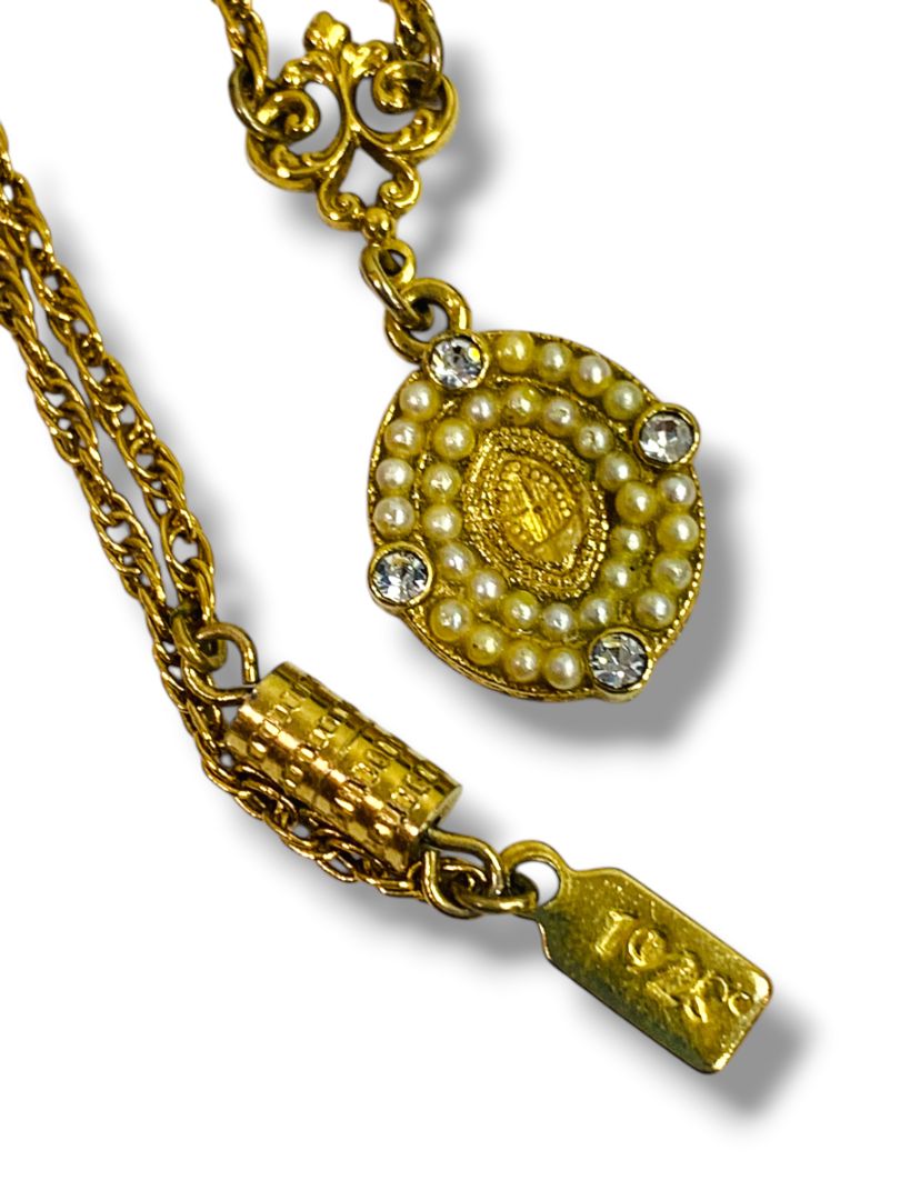 1928 Brand Goldtone Necklace Retro Pendant 17" Screw Barrel Clasp