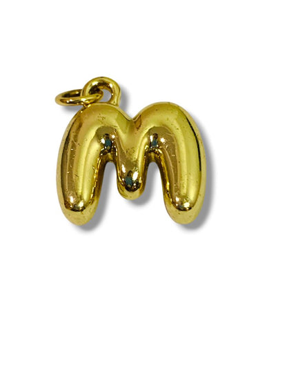 Small Initial M Pendant Charm Goldtone Puffy .5"