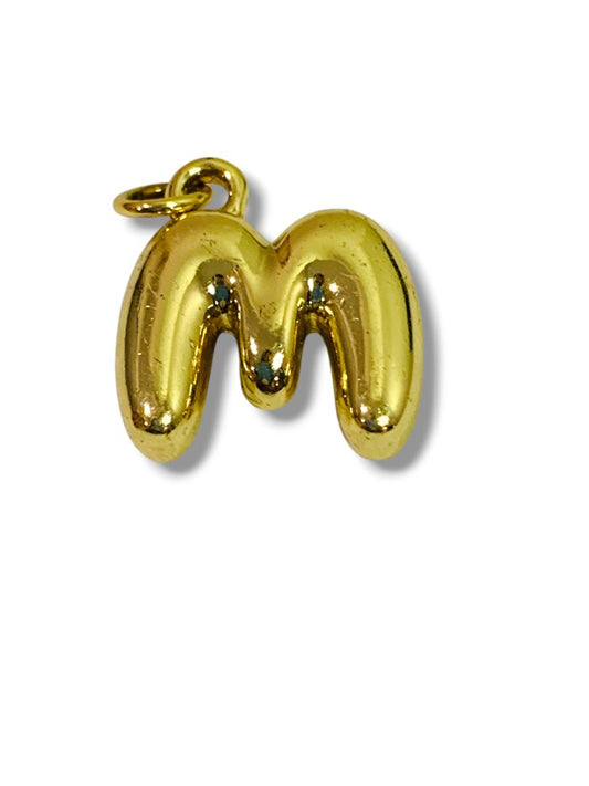 Small Initial M Pendant Charm Goldtone Puffy .5"