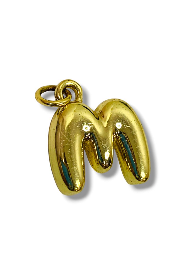Small Initial M Pendant Charm Goldtone Puffy .5"
