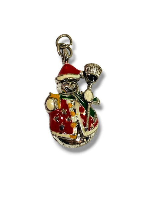 Small Enameled Snowman Pendant Charm Santa .75" Silvertone