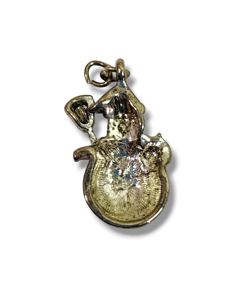 Small Enameled Snowman Pendant Charm Santa .75" Silvertone