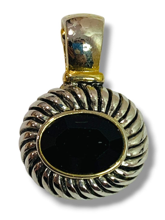Hinged Pendant Goldtone Silvertone Faceted Black .75"