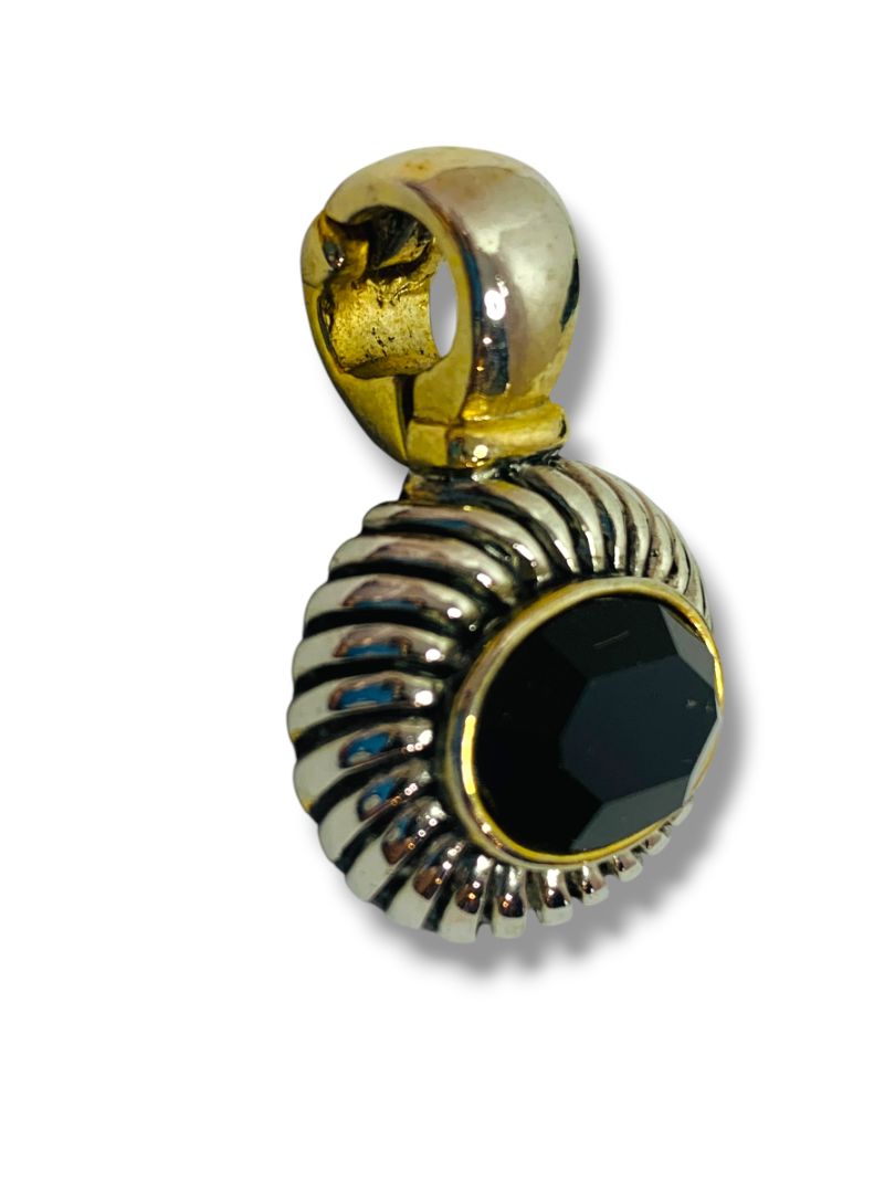 Hinged Pendant Goldtone Silvertone Faceted Black .75"