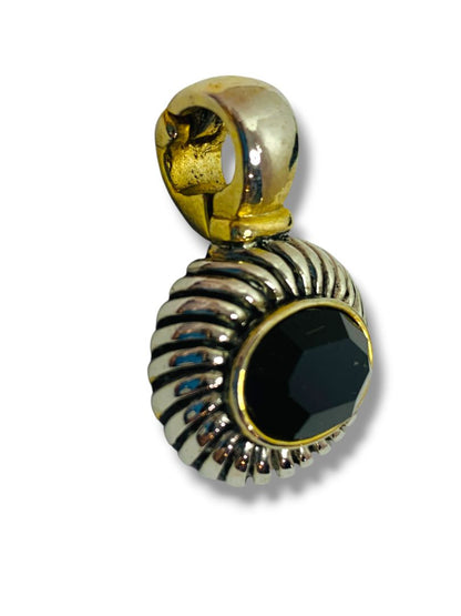 Hinged Pendant Goldtone Silvertone Faceted Black .75"