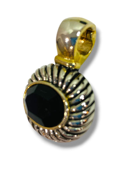 Hinged Pendant Goldtone Silvertone Faceted Black .75"