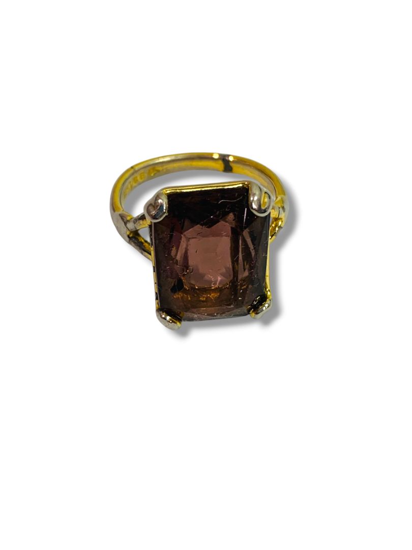 Size 7 Gold Elecroplate Ring Emerald Cut Faux Gem