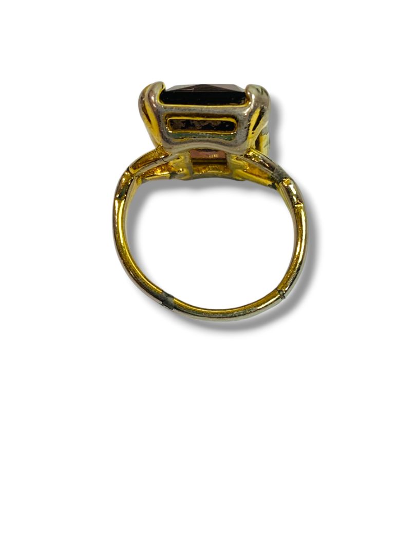 Size 7 Gold Elecroplate Ring Emerald Cut Faux Gem