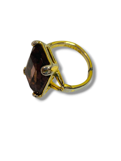 Size 7 Gold Elecroplate Ring Emerald Cut Faux Gem