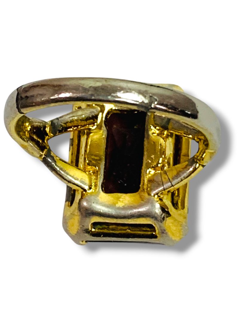 Size 7 Gold Elecroplate Ring Emerald Cut Faux Gem