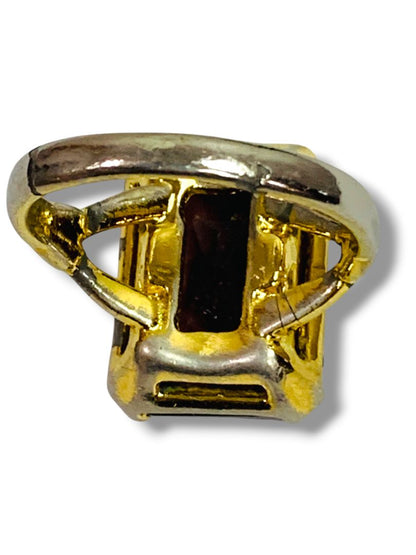 Size 7 Gold Elecroplate Ring Emerald Cut Faux Gem