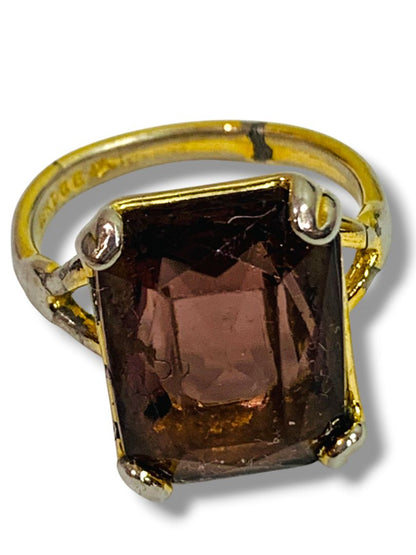 Size 7 Gold Elecroplate Ring Emerald Cut Faux Gem