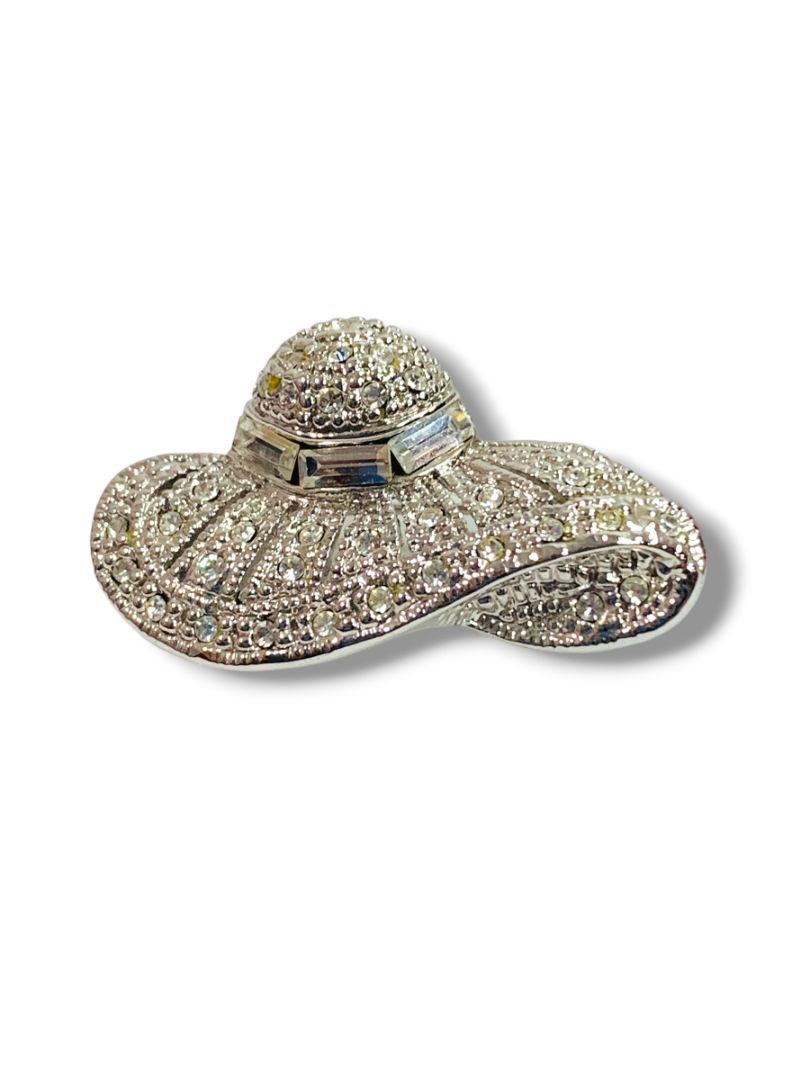 Victorian Style Silvertone Hat Brooch Sparkly 1.25"