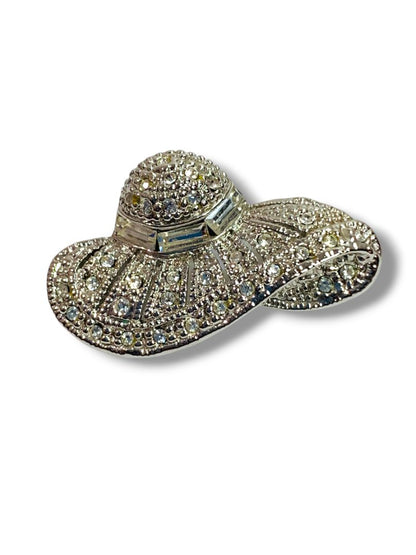 Victorian Style Silvertone Hat Brooch Sparkly 1.25"