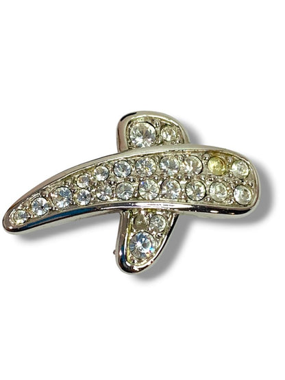 Silvertone Rhinestone Abstract Vintage Brooch Pin 1.25"
