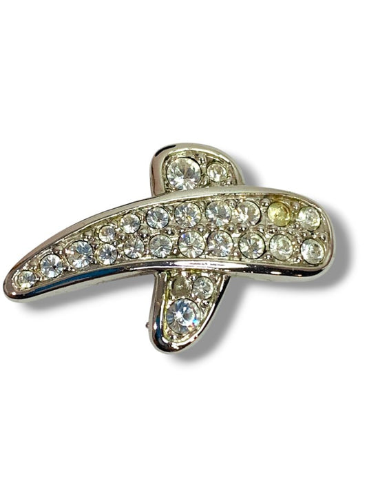 Silvertone Rhinestone Abstract Vintage Brooch Pin 1.25"