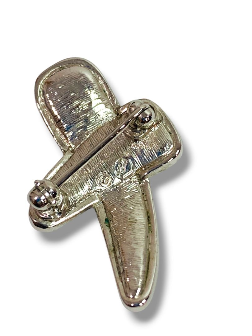 Silvertone Rhinestone Abstract Vintage Brooch Pin 1.25"