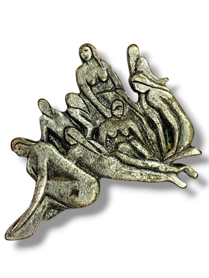 Vintage Signed PMA Lapel Pin Antiqued Silvertone Female Nudes
