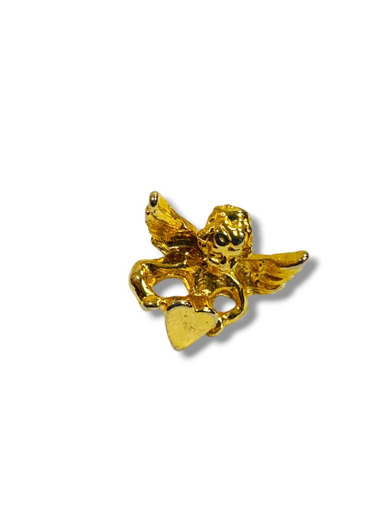 Goldtone Guardian Angel Pin Shoulder Lapel Pin Holding Heart .5"