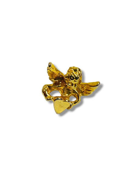 Goldtone Guardian Angel Pin Shoulder Lapel Pin Holding Heart .5"