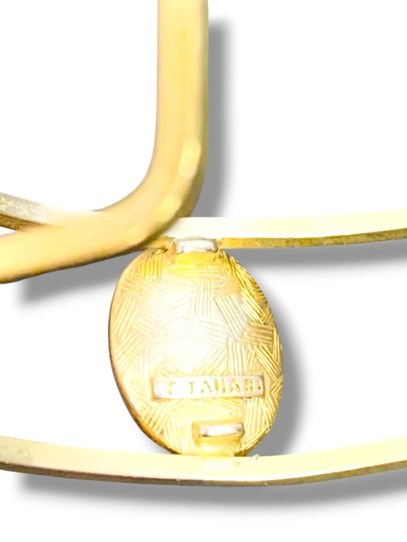 Signed Tahari Goldtone Open Bangle Bracelet White Faceted Acrylic