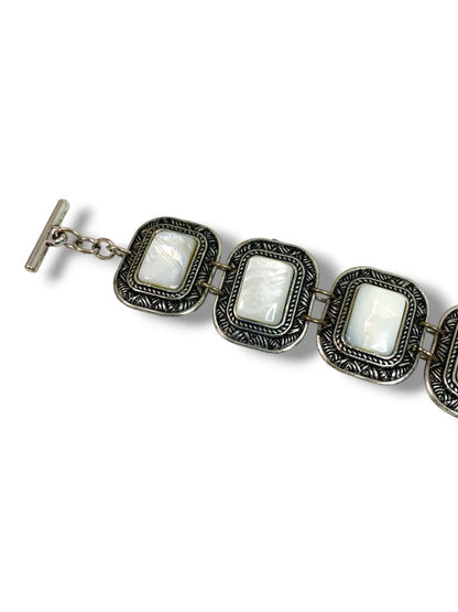 Silvertone Toggle Clasp Bracelet 6.7-7.5" Pearlized