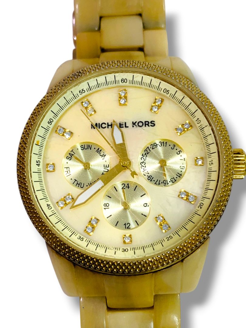 Michael Kors Womens Watch 37mm Gold Tone Champagne Dial MK-5039 For Parts Not Working