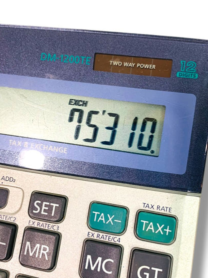 CASIO DM-1200TE Two Way Power Tax & Exchange Calculator 12 Digits Large Buttons