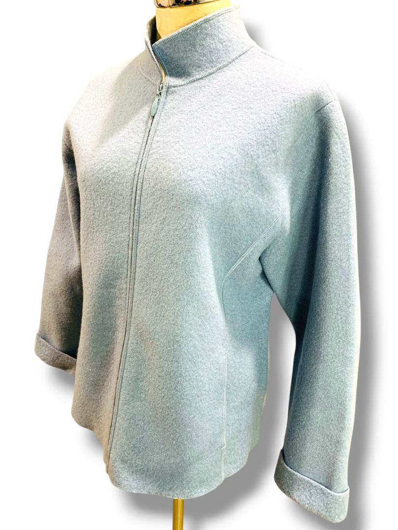 Size XL Eileen Fisher Womens Gray Blue Wool Full Zip Up Jacket